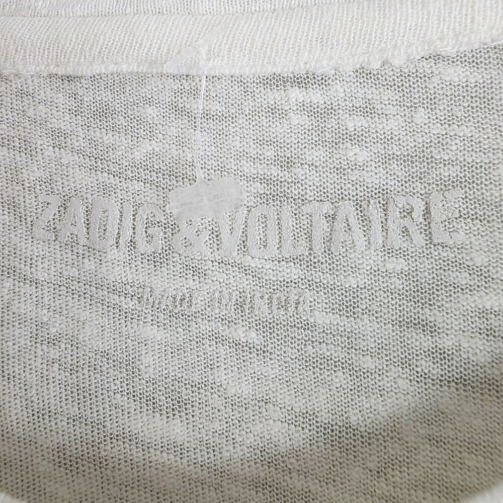 NEW Zadig & Voltaire Azedi Jormi Strass Crystal Linen Blend T-Shirt White Large - Picture 10 of 14